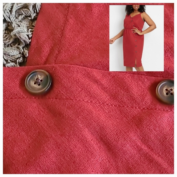 Like New Maurices Cotton Linen-Blend Button Front Dress Rusty Red Brown Size 1x - Picture 2 of 12